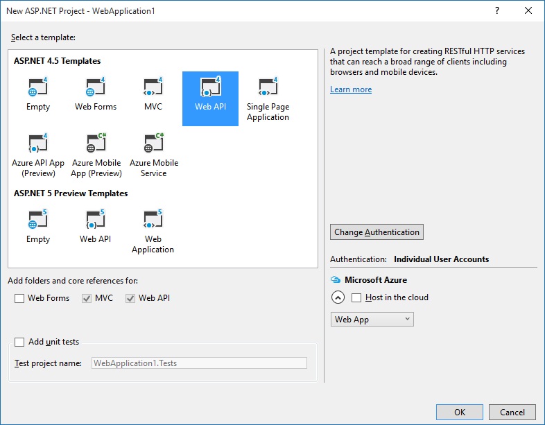 Select ASP.NET Web API project
