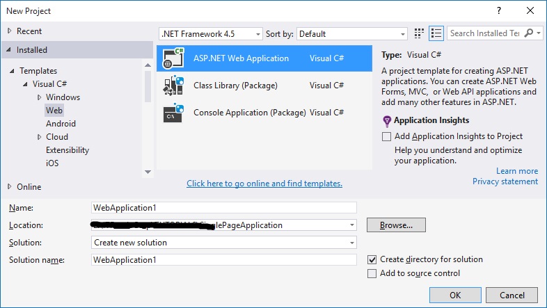 Select ASP.NET Web API Project