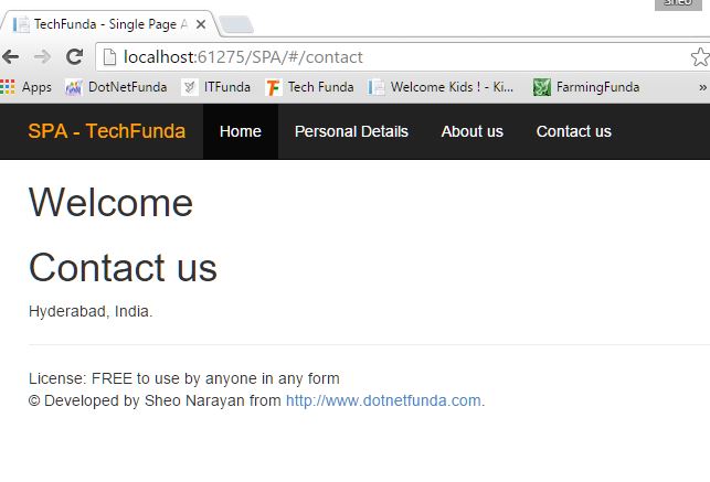 Single Page Application contact
