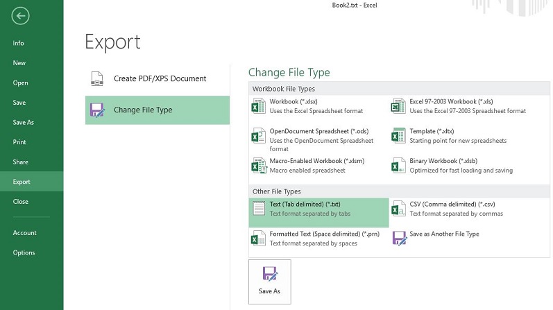 MS Excel export