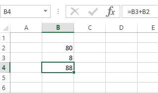 Addition result in excel