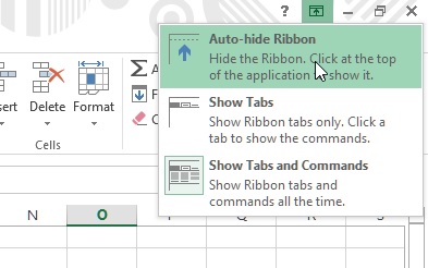 Ribbon options menu