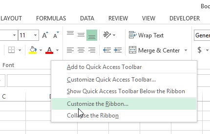 Customize the ribbon