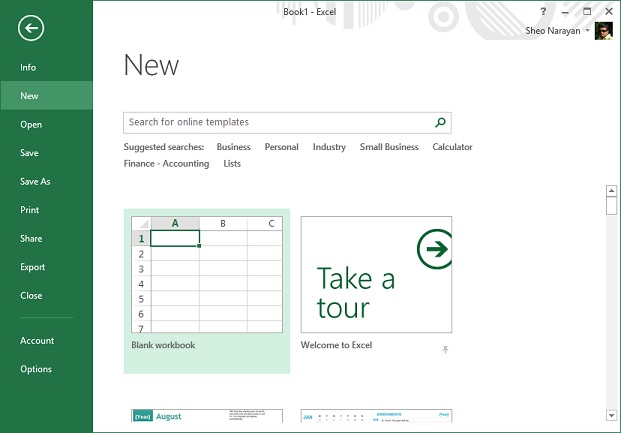 Open a new workbook