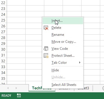Insert a sheet in workbook