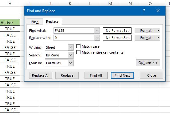 replace with dialog box in excel