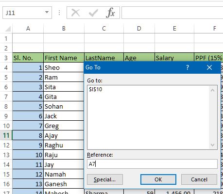 go to in excel
