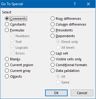 Go To special dialog box