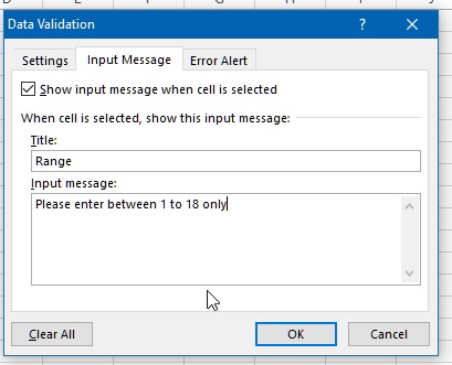 Data validation input message