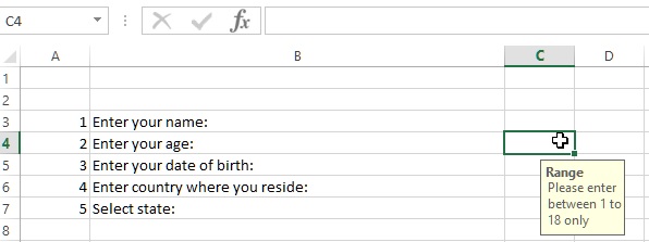 Input message in data validation 