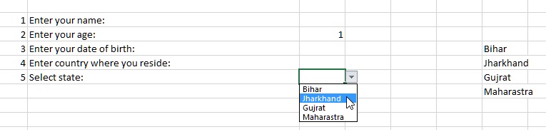 dropdown in excel
