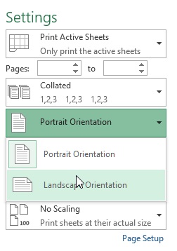 Print orientation in excel