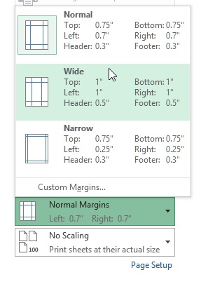 print margin in excel