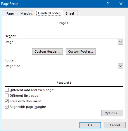 header/footer print in excel