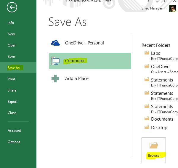 Save as protected file in excel