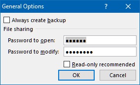 protected general options in excel