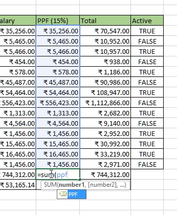 Name hint in excel while writing formula