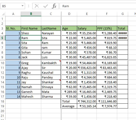 Moves through the split window in excel