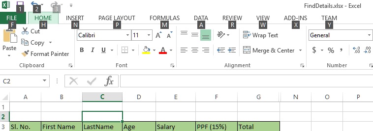 Menu shortcuts in excel