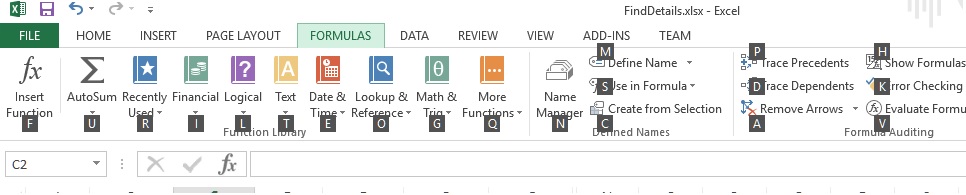 Formula tab shortcuts in excel
