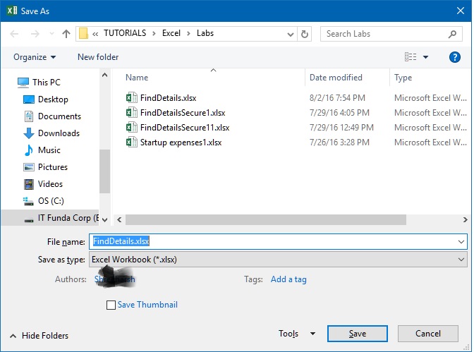 Save As dialog box in Excel