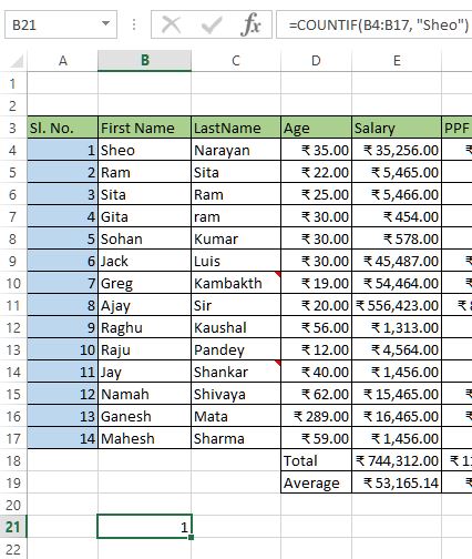 Count specific text in excel