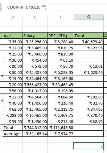 Count blank cells in excel