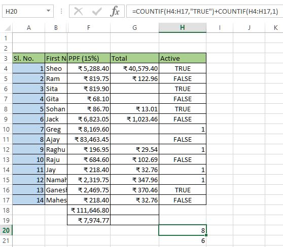 Count mixed logical values in excel