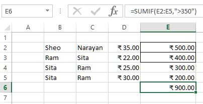 sumif function in ms excel