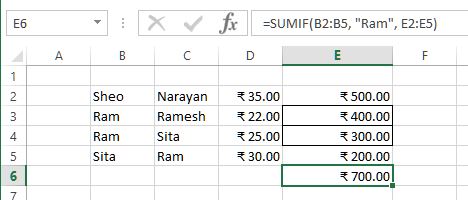 sumif we parameter in excel