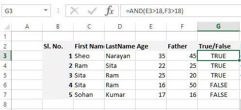 AND function in Excel