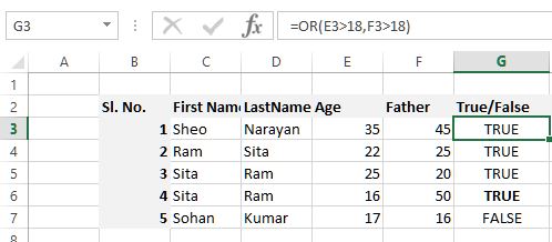 OR function in Excel