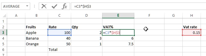 Absolute cell reference in Excel