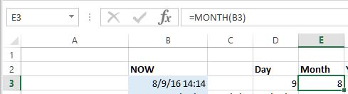 month function in excel