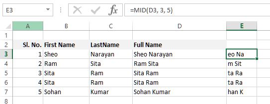 Mid function in Excel
