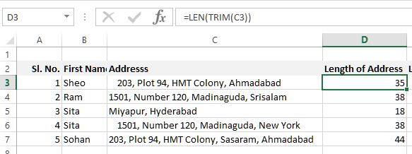 Length of string in Excel