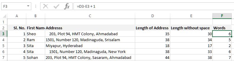 Number of words in Excel