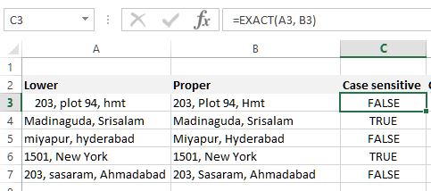 EXACT function compare string in Excel