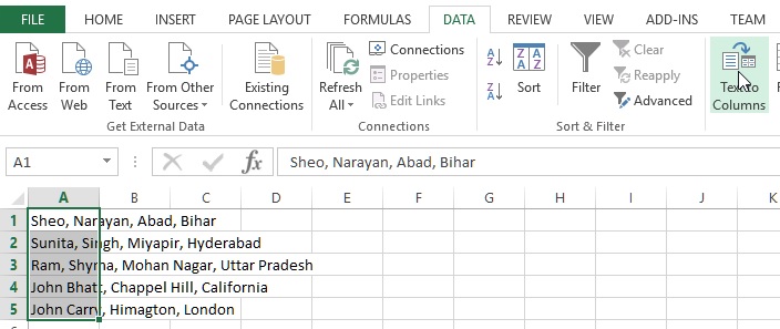 Text to Column command in Excel