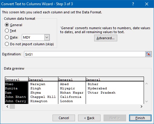 Format data in text to column in excel
