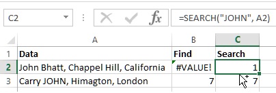 SEARCH function in Excel