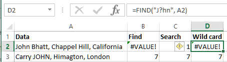 Wildcard in FIND function of Excel
