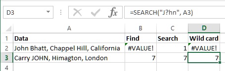 Wildcard in SEARCH function of Excel