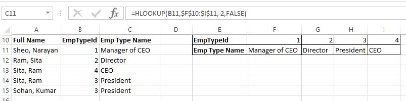 HLookup function in Excel