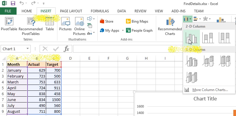 Chart insert in excel
