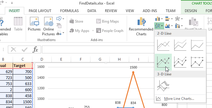 Insert line chart in Excel sheet