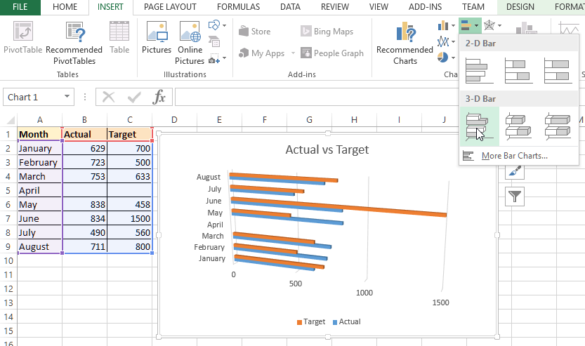 3D Bar Chart in Excel