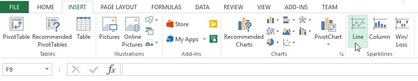 Insert sparkline chart in Excel