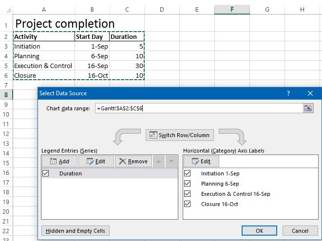 Select data series in Excel Chart