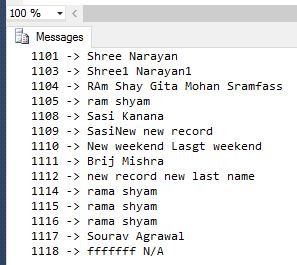 Sql Server Cursor output